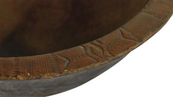 SLAVE CULTURE. Antique American burl bowl, incised with African “Adinka” designs along the lip.
